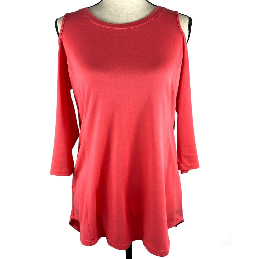Olive & Oak Cold Shoulder Blouse Crewneck Long Sleeve Pink Casual Top Womens Sm